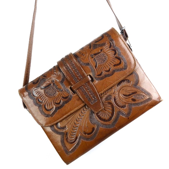 Handbags - *HP*:: Hand Tooled Brown Leather Shoulder Bag